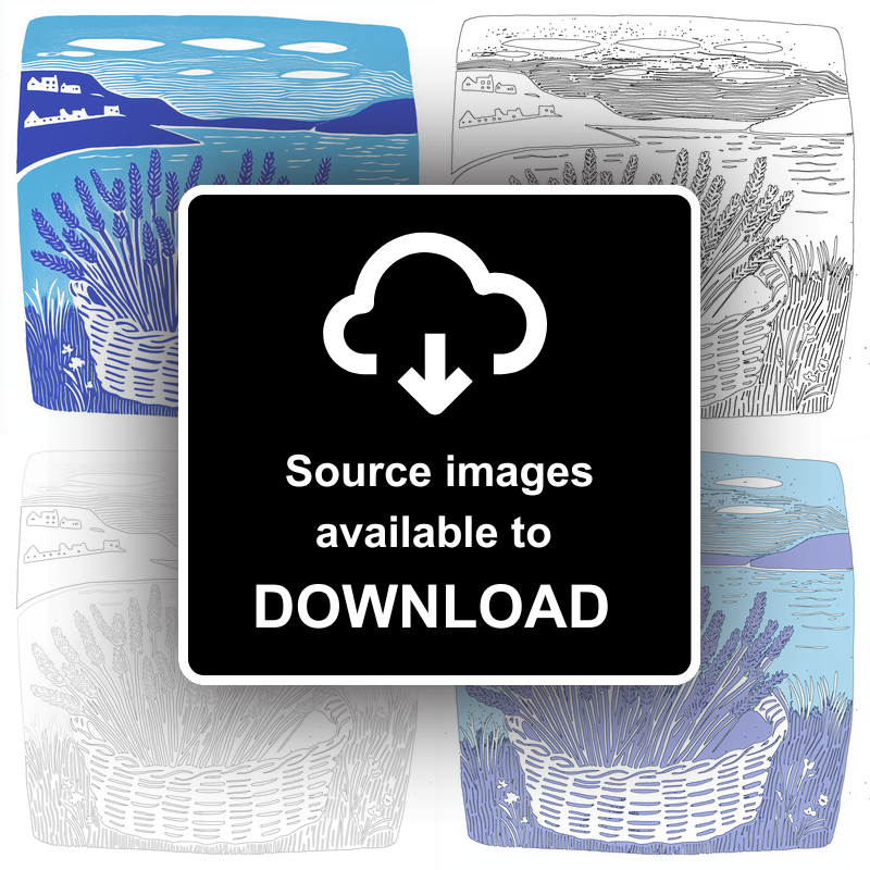 Basket of sea lavender Linoprint-Style Art (1758-1)