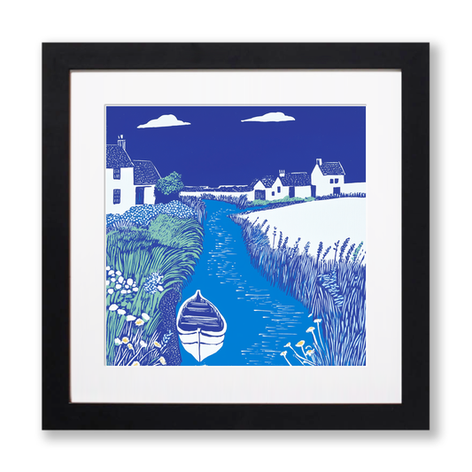 Burnham Overy Staithe creek Linoprint-Style Art (1766-1)