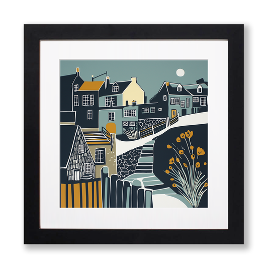 Wells-next-the-Sea, Norfolk Linoprint-Style Art (1392-2)