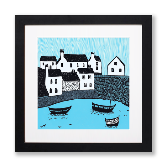 Tenby Harbour, Pembrokeshire Linoprint-Style Art (821-2)