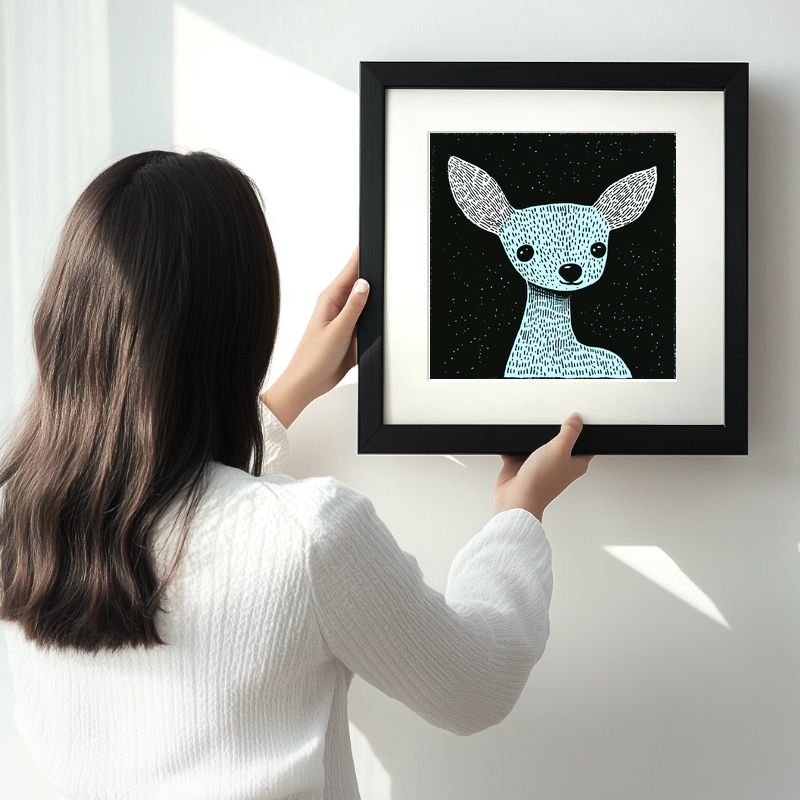 Cute Fawn (Baby Deer) Linoprint-Style Art (620-2)