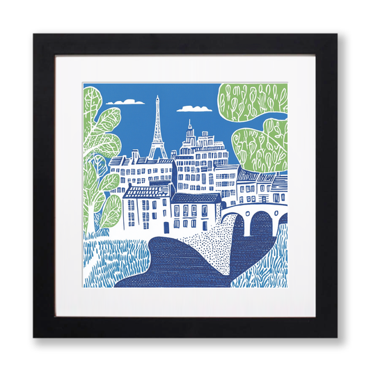 Paris skyline Linoprint-Style Art (863-2)