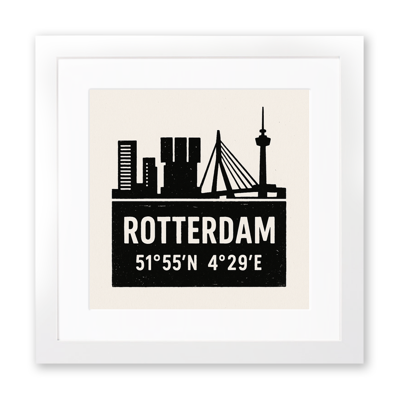 Place Coordinates Linoprint-Style Art (c253)