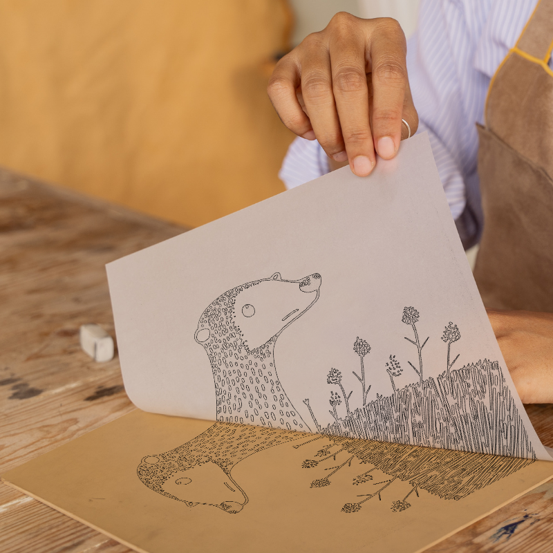 Cute Ferret Linoprint-Style Art (621-1)