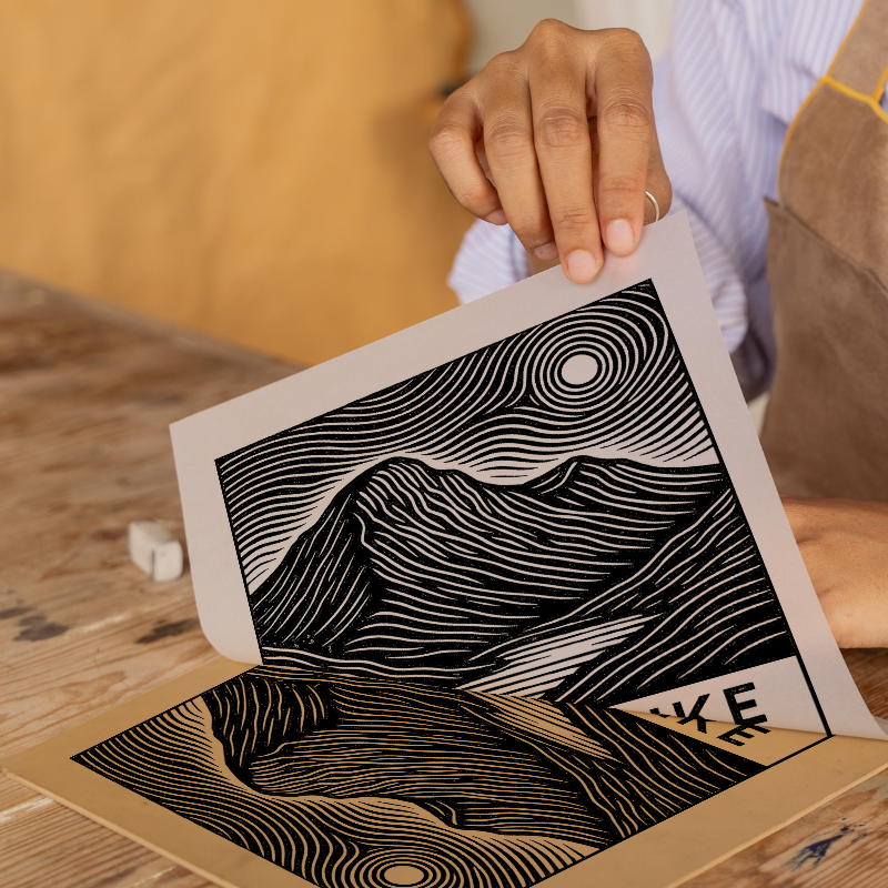 Mountains Linoprint-Style Art (c366)