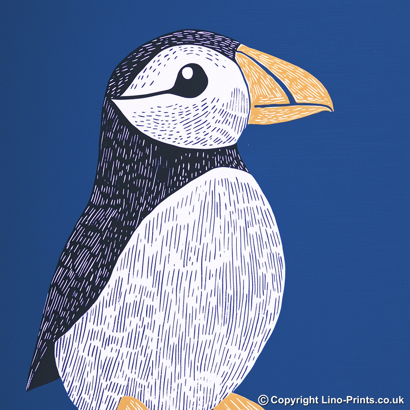 Cute Puffin/Puffling Linoprint-Style Art (929-1)