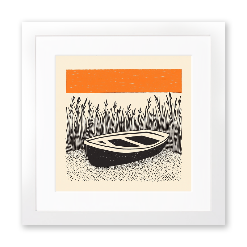 Beached dinghy in the mud Linoprint-Style Art (2059-2)