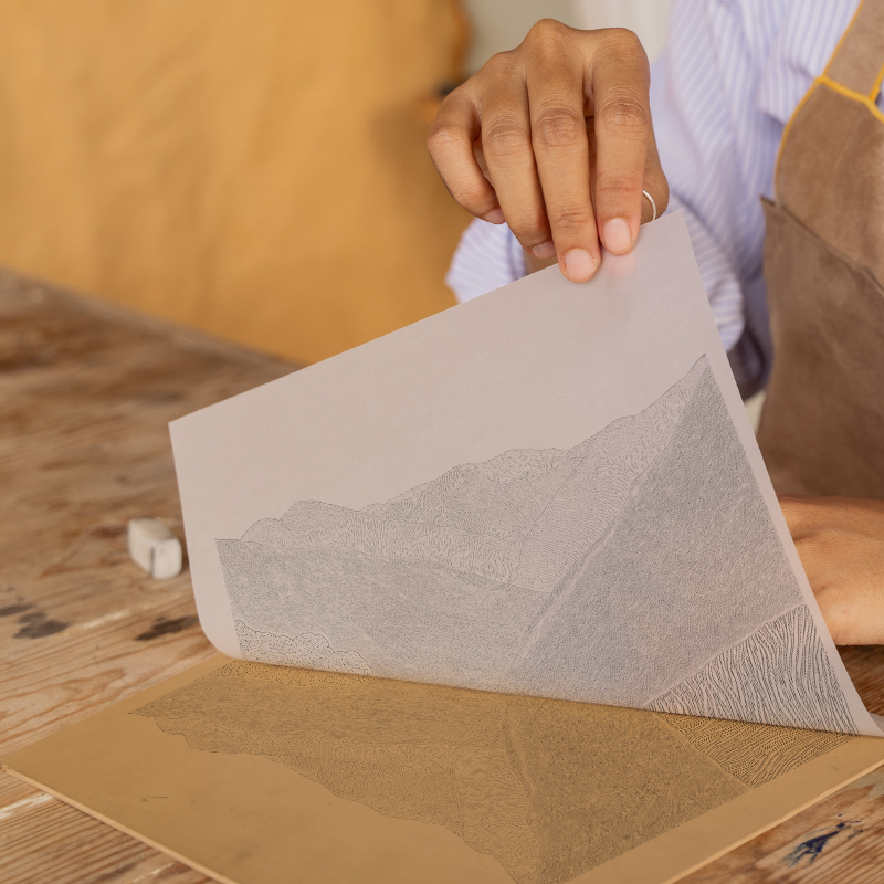 High Stile in the Lake District Linoprint-Style Art (2451-1)