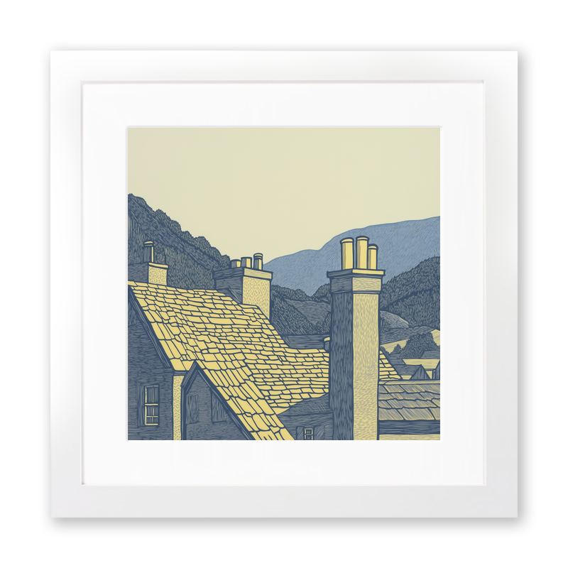 Grasmere village rooftops Linoprint-Style Art (2432-1)