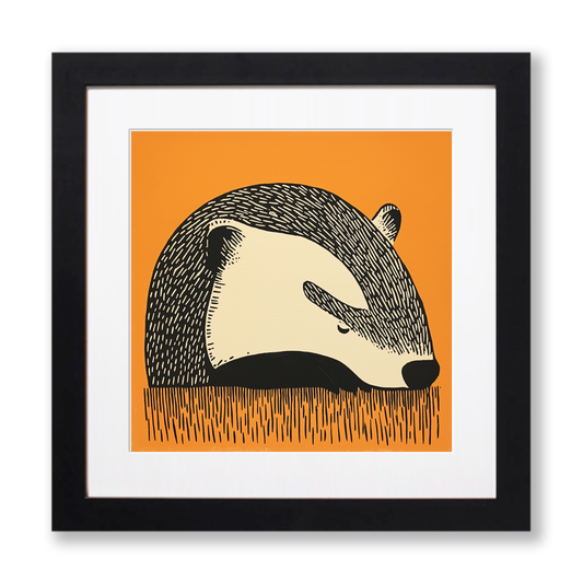 Cute Baby Badger Linoprint-Style Art (205-1)