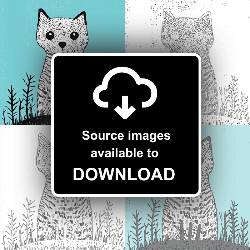Cute Arctic Fox Pup Linoprint-Style Art (607-1)