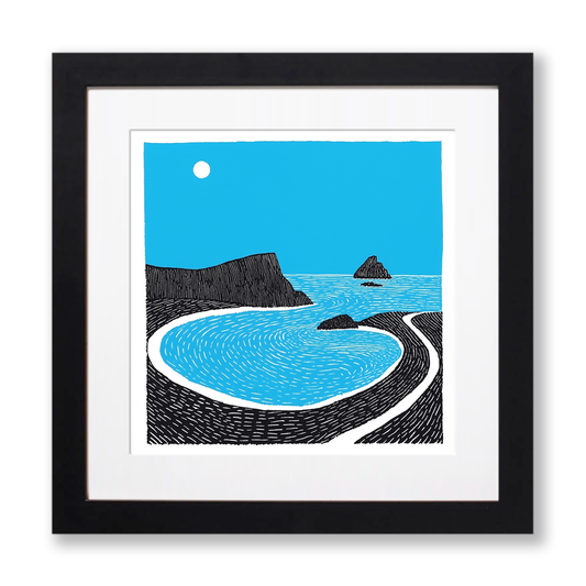 Kynance Cove Linoprint-Style Art (597-1)