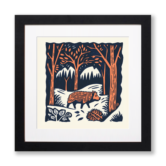 Wild boar in forest Linoprint-Style Art (117-1)