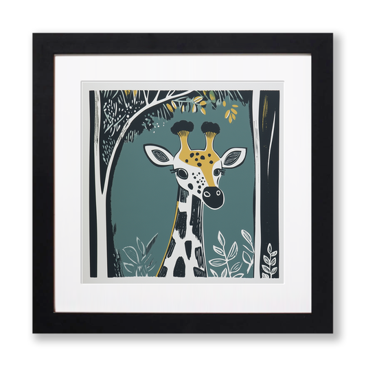Cute Giraffe Calf Linoprint-Style Art (1205-1)