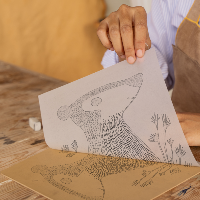 Cute Baby Badger Linoprint-Style Art (205-2)