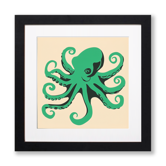 Octopus with swirling tentacles Linoprint-Style Art (532-1)