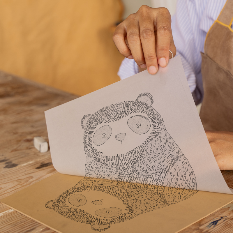 Cute Panda Cub (Giant Panda) Linoprint-Style Art (635-2)