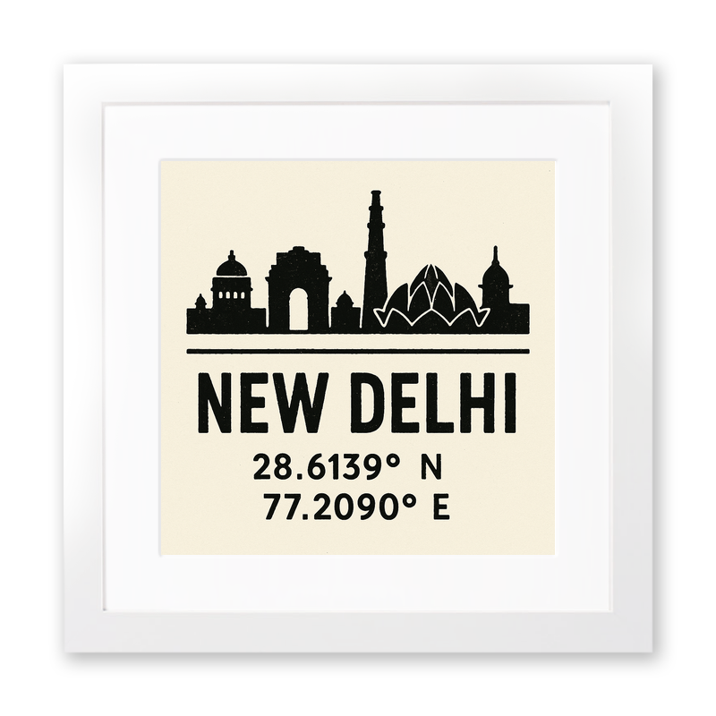 Place Coordinates Linoprint-Style Art (c278)