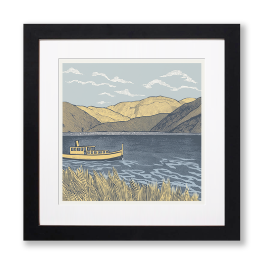 Steam Yacht Gondola on Coniston Water Linoprint-Style Art (2561-2)