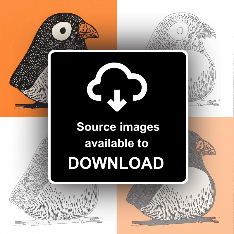 Cute Puffin/Puffling Linoprint-Style Art (235-1)