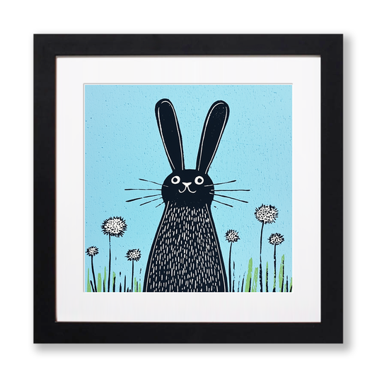 Cute Bunny Linoprint-Style Art (612-2)