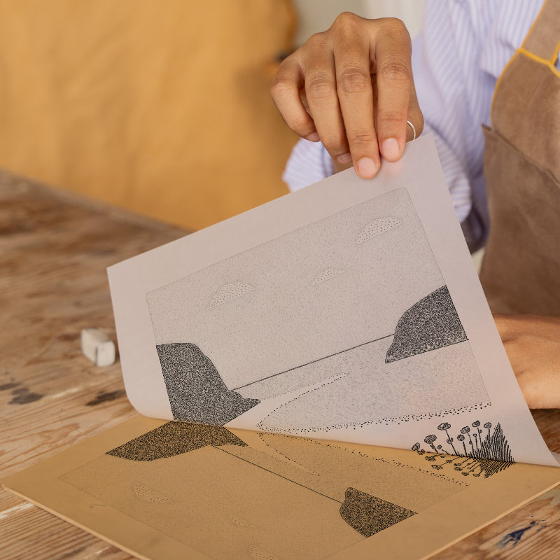 Sandwood Bay, Sutherland Linoprint-Style Art (815-1)