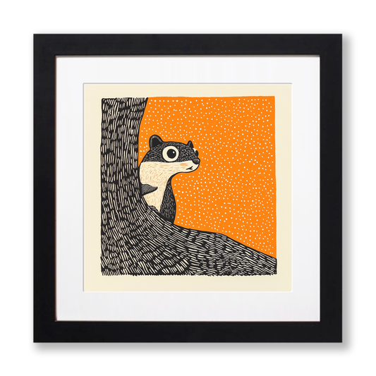 Cute Chipmunk Linoprint-Style Art (213-1)