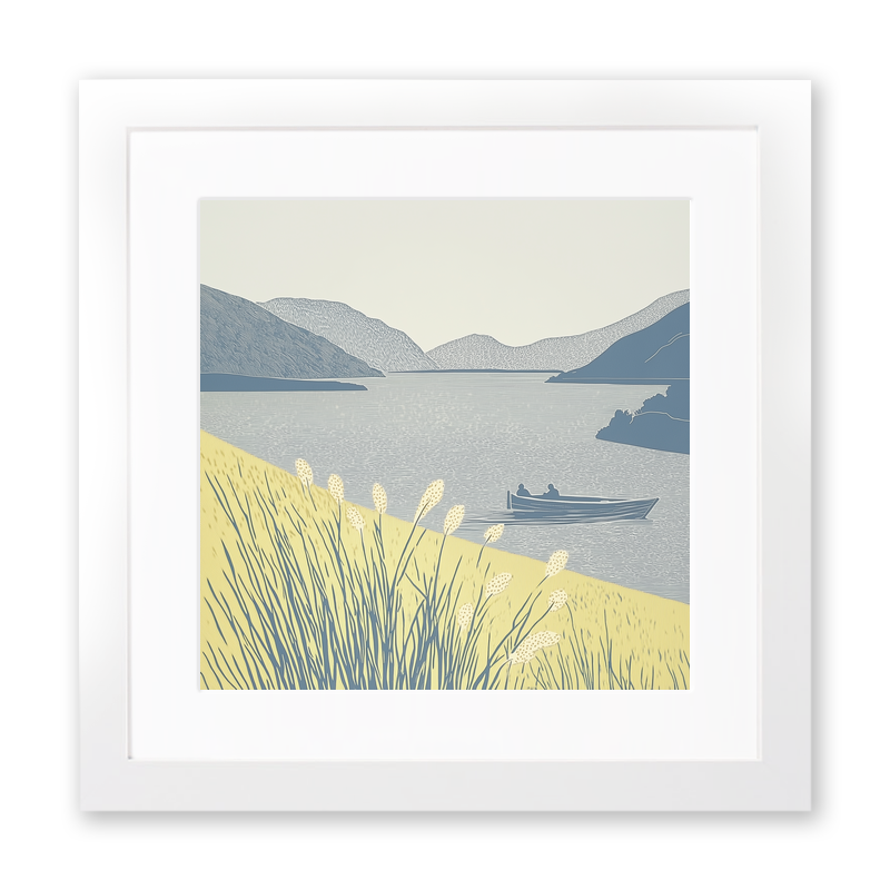 Coniston launch near Brantwood shore Linoprint-Style Art (2391-1)