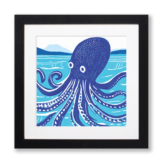 Octopus with swirling tentacles Linoprint-Style Art (1017-1)