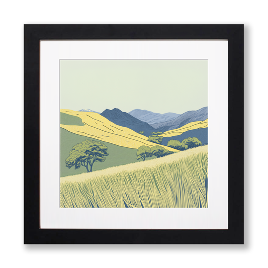 Loughrigg Fell in the Lake District Linoprint-Style Art (2482-1)