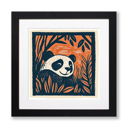 Cute Panda Cub (Giant Panda) Linoprint-Style Art (70-1)