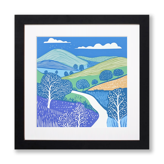 Rolling hills Linoprint-Style Art (976-1)