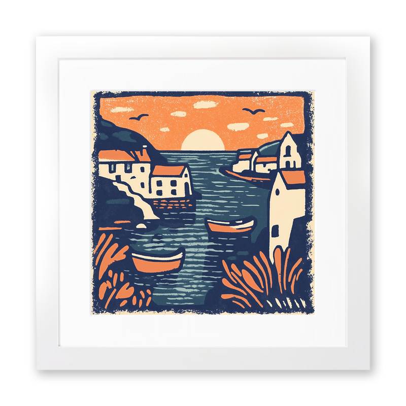 Port Isaac, Cornwall Linoprint-Style Art (145-2)