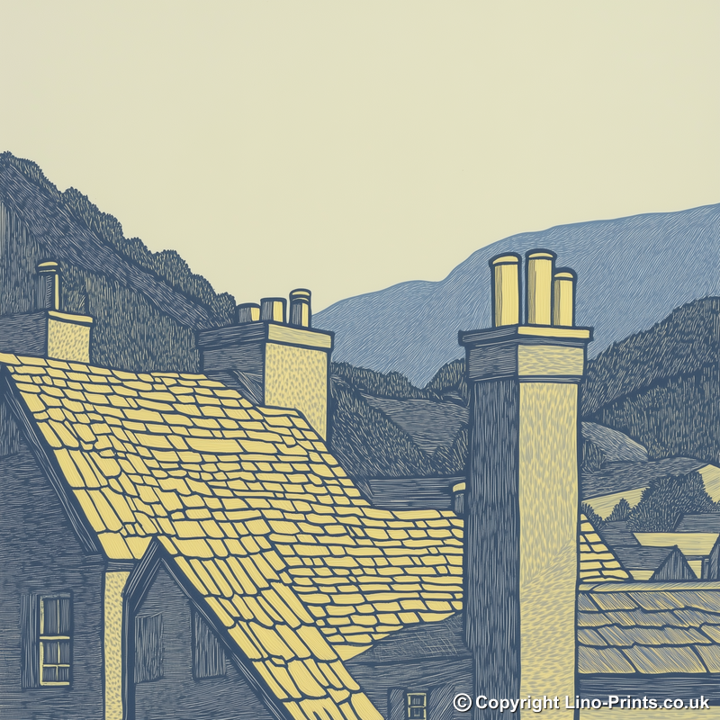 Grasmere village rooftops Linoprint-Style Art (2432-1)