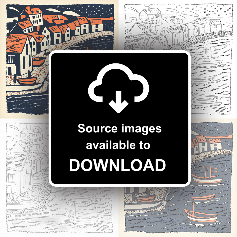 Wells-next-the-Sea, Norfolk Linoprint-Style Art (160-1)