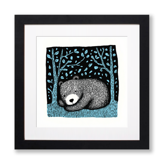 Cute Bear Cub Linoprint-Style Art (611-2)