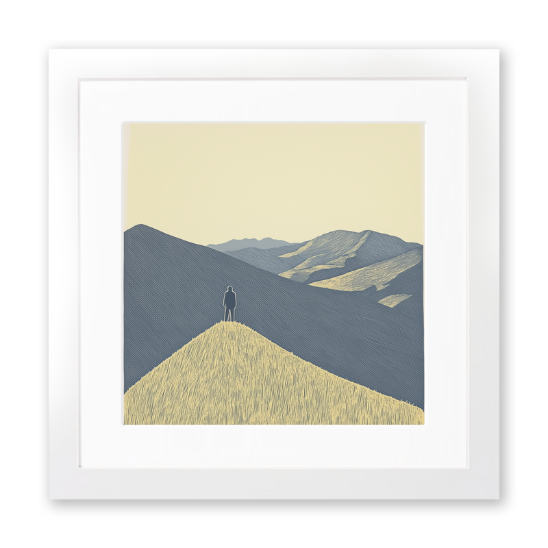 Trig point silhouette on a fell top Linoprint-Style Art (2583-1)