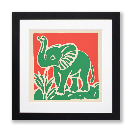 Cute Elephant Calf Linoprint-Style Art (378-1)