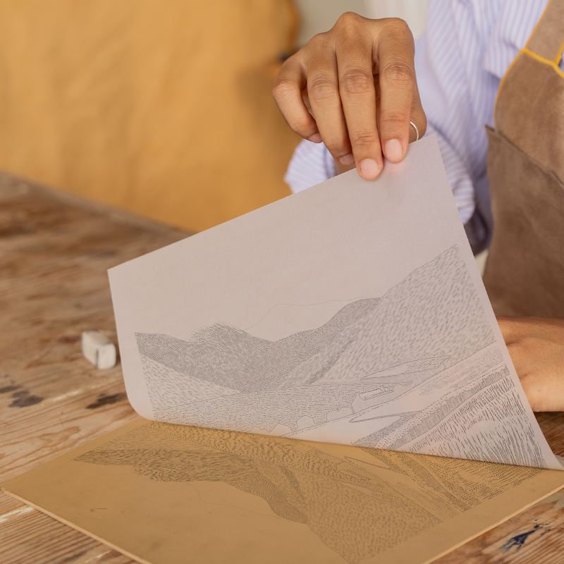 Great Gable in the Lake District Linoprint-Style Art (2436-1)