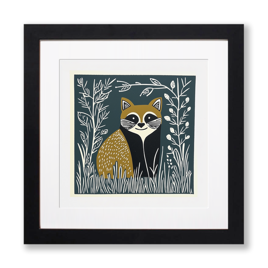 Cute Red Panda Linoprint-Style Art (1223-1)