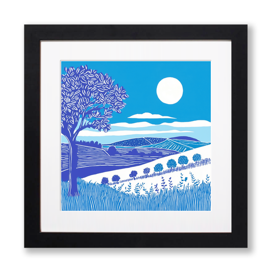 Countryside sunset Linoprint-Style Art (968-1)