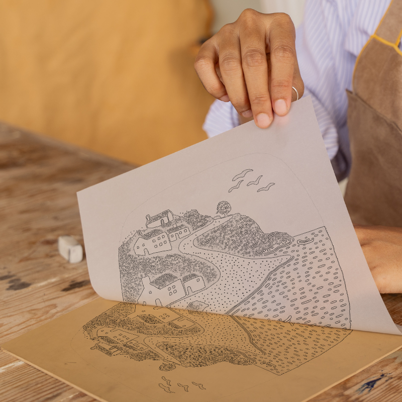 Coverack, Cornwall Linoprint-Style Art (292-2)