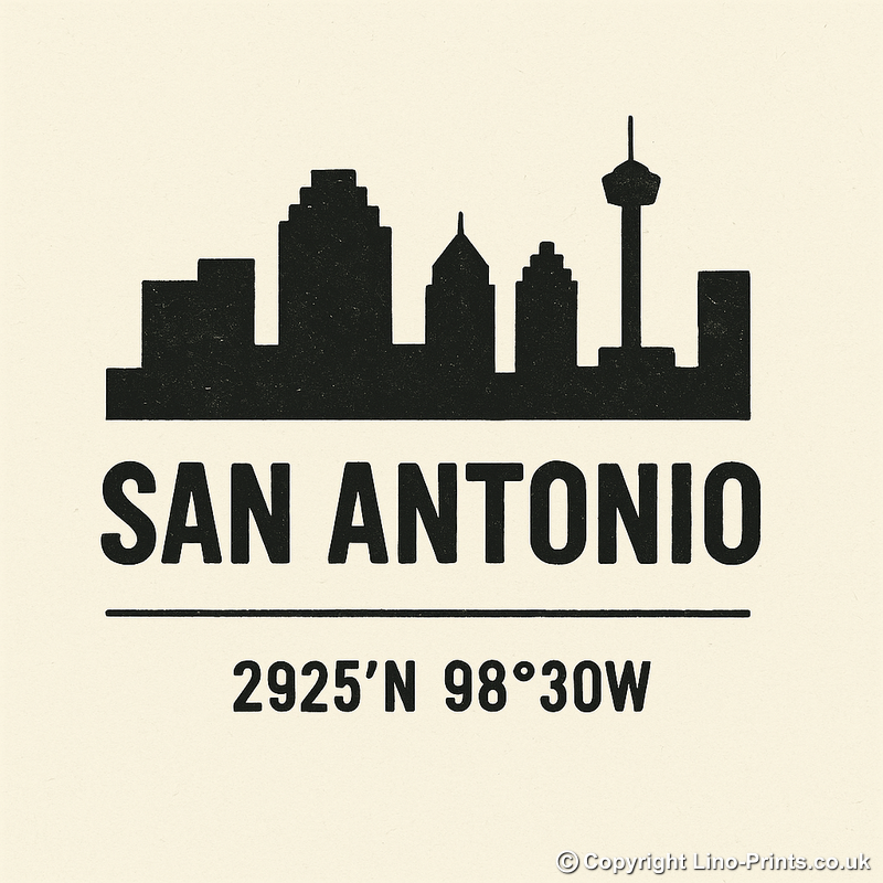 Place Coordinates Linoprint-Style Art (c266)