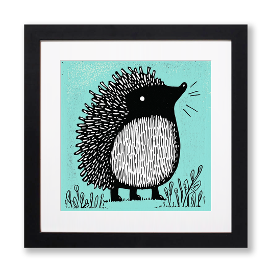 Cute Hedgehog Linoprint-Style Art (626-1)