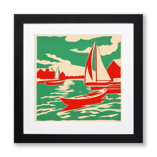Boats moored at Potter Heigham Linoprint-Style Art (2161-1)
