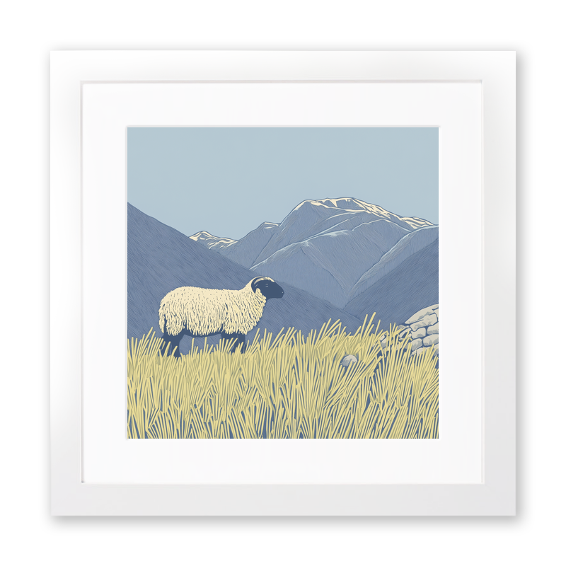 Herdwick sheep on a fellside Linoprint-Style Art (2448-2)