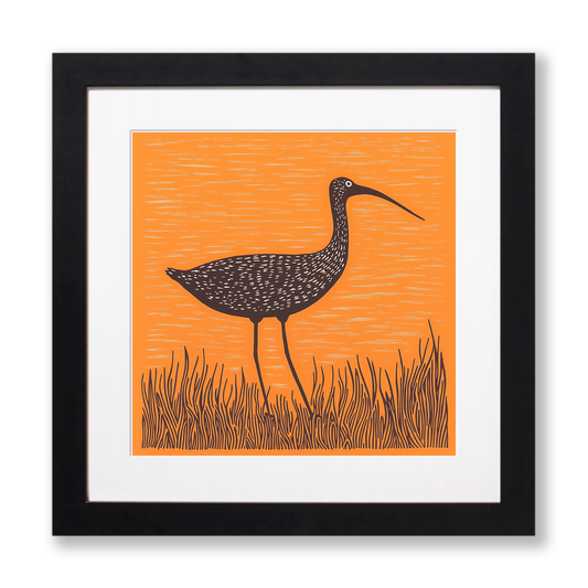 Curlew calling in the shallows Linoprint-Style Art (2078-1)