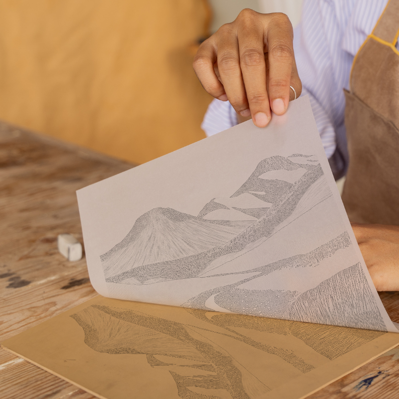 Scafell in the Lake District Linoprint-Style Art (2532-8)