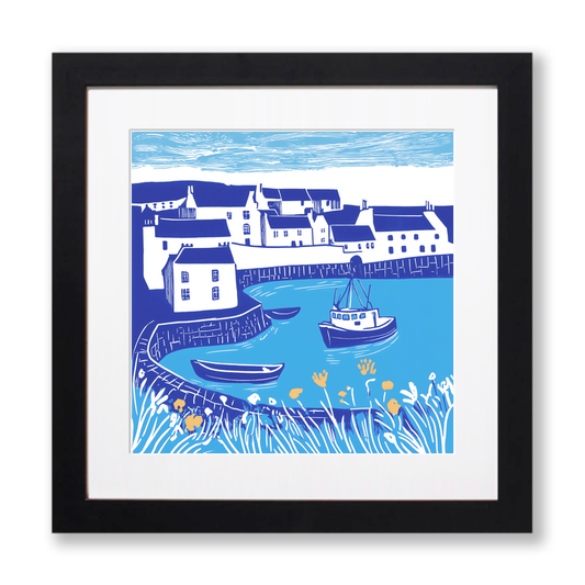 Coverack, Cornwall Linoprint-Style Art (1084-3)