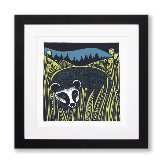 Cute Baby Badger Linoprint-Style Art (1190-1)